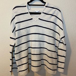 J Jill Cream Striped Hoodie